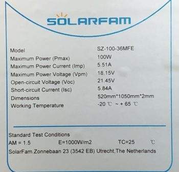 Fotovoltaický solární panel 12V/100W, informace